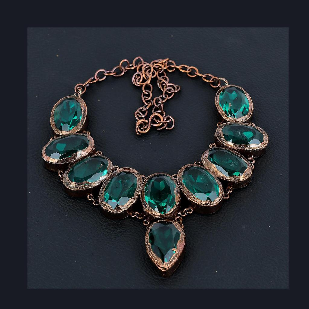 Индиголит Ожерелье из драгоценных камней ручной работы, Медное гальванопластическое антикварное украшение, Регулируемое ожерелье-цепочка, Для подарка на помолвку