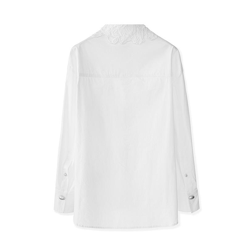 Французская мода Вышитая хлопковая женская рубашка с длинным рукавом и отложным воротником