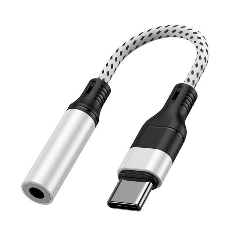 Плетеный USB C адаптер-переходник на наушники с аудиокабелем и чипом декодирования для чистого воспроизведения музыки и звонков hands-free
