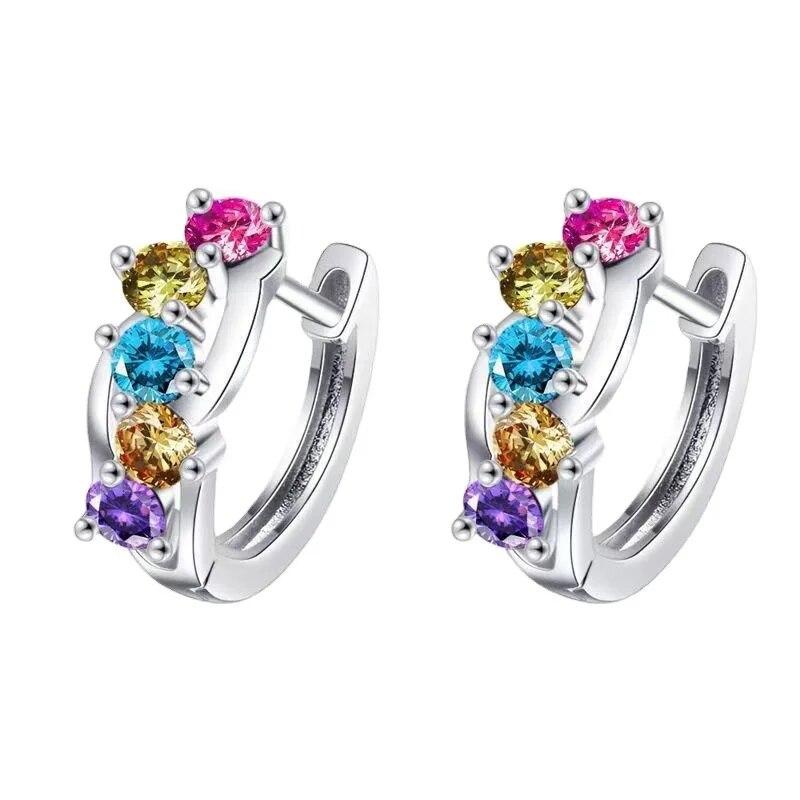 Luxury Colorful Crystal Rhinestone Earrings Female Fashion Copper Round Hoop Earrings For Women Girls Trendy Jewelry Bijoux Gift