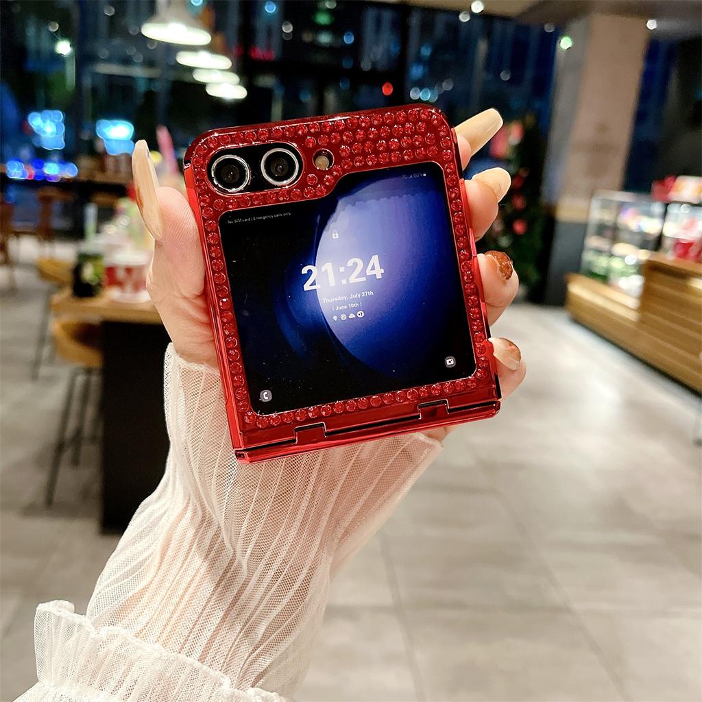 For Samsung Galaxy Z Flip6 5G/Z Flip5 5G Case Rhinestones Decor Hard PC Folding Phone Cover