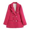 American New Women's Textured Double-breasted Mid-length Blazer