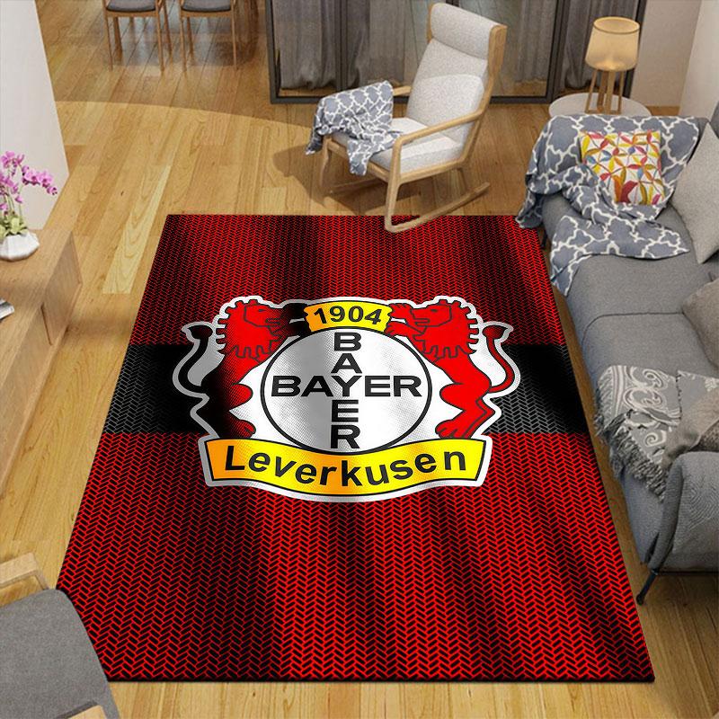 Bayer 04 Leverkusen Flannel Printed Carpet, Home Sofa Decoration for Living Room & Bedroom, Non‑Slip Play Flannel Floor Mat for Game Room