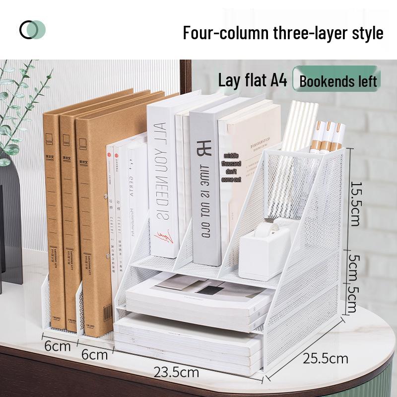 Desktop Metal File Rack Basket: Multi-layer Vertical Storage Box for Desk Management and Document Organization.