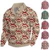 Men's Christmas Cotton Pullover Long Sleeve Outdoor Shirt Vintage Corduroy Button Stand Collar Shirt Casual Sweatshirt Christmas Print Top