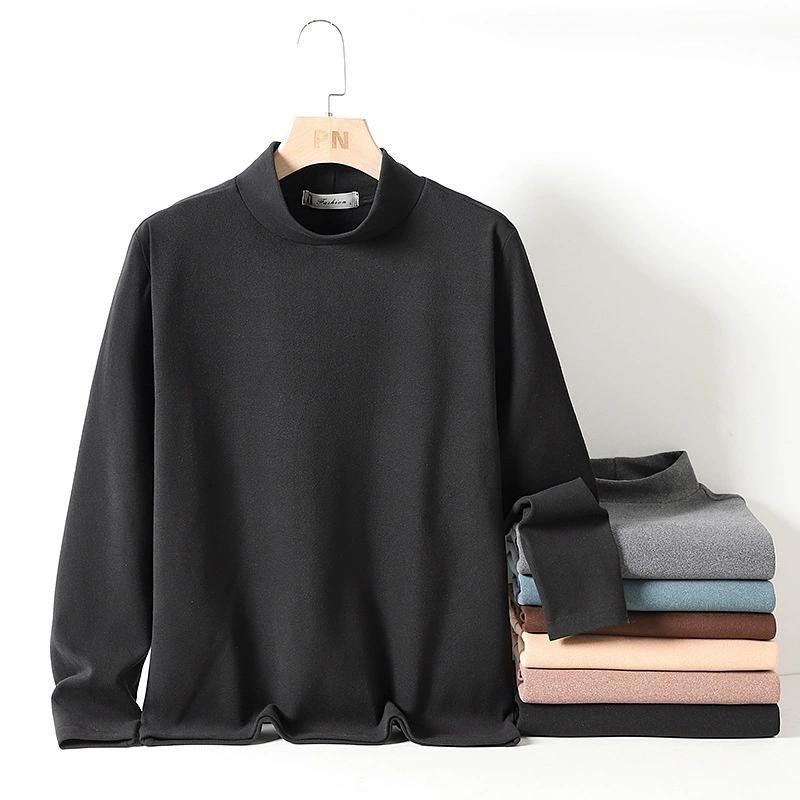 Футболка мужская большого размера с длинным рукавом из немецкого бархата с полувысоким воротником и теплой основой