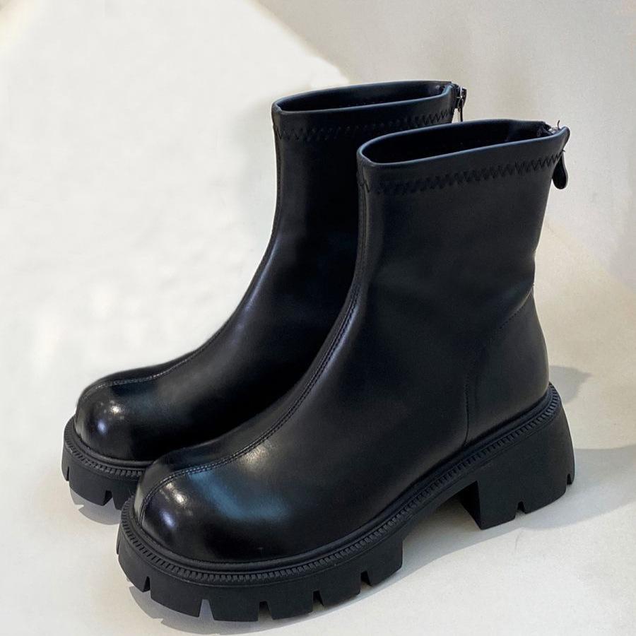 Thick-soled Thin Boots Fairy Versatile 2025 New Short Chelsea Boots Soft Leather Thick Heel Short Boots Martin Boots