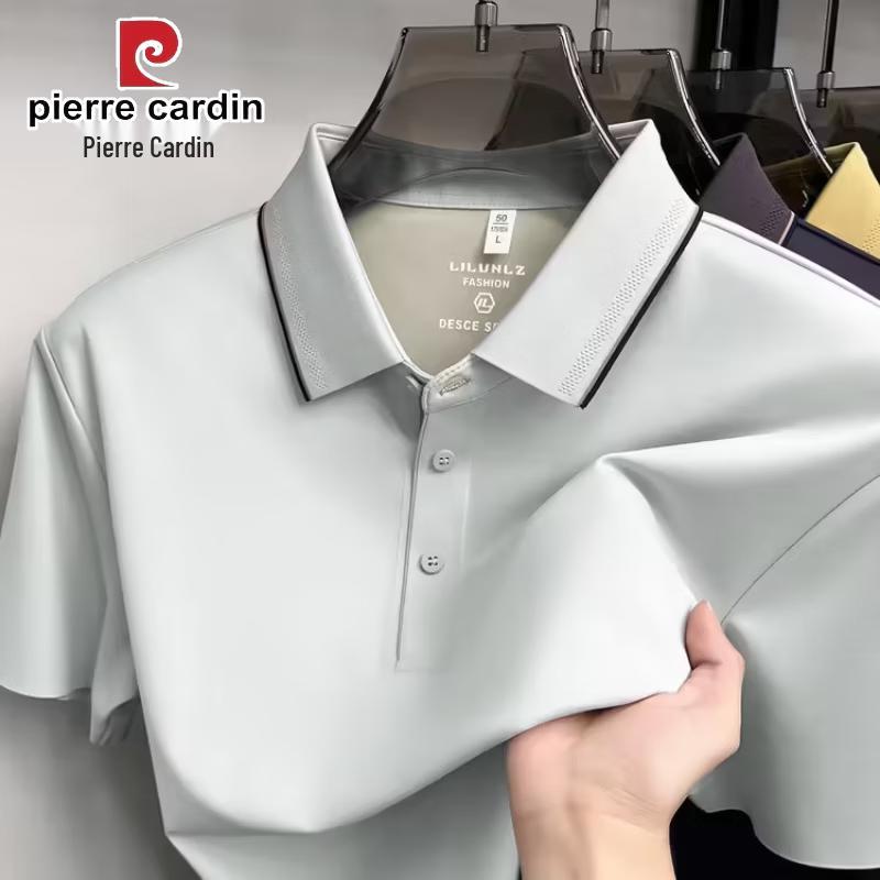 Pierre Cardin Мужская дышащая рубашка-поло из смесовой шелковой ткани