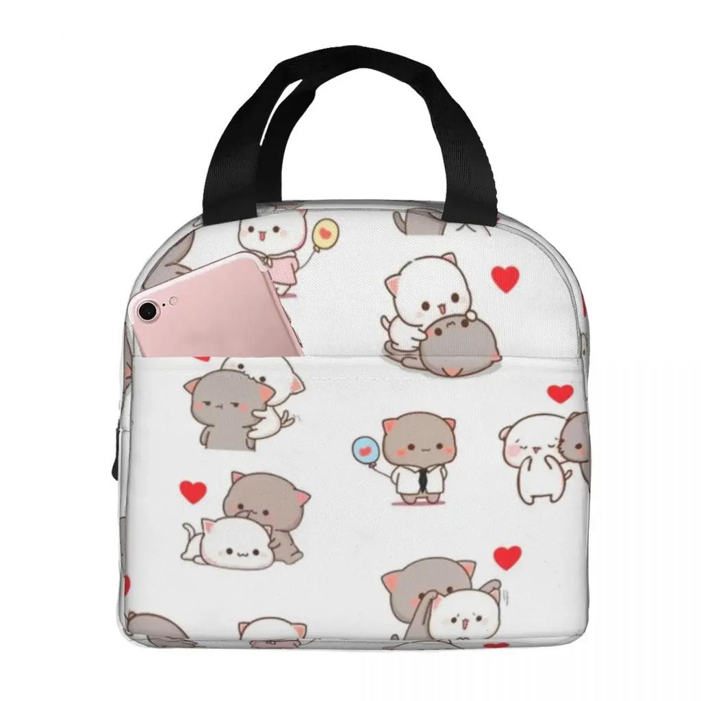 Lunch Bags for Men Women Mochi Peach Cat Peach And Goma Insulated Cooler Bags Waterproof Picnic School Tote Food Storage Bags