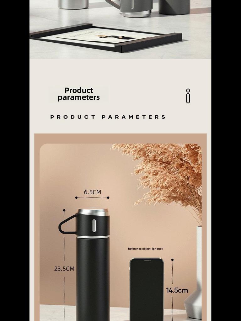 Подарочный набор из термоса из нержавеющей стали объемом 500 мл: 1 чашка и 3 крышки - индивидуальный логотип для мужского делового чая