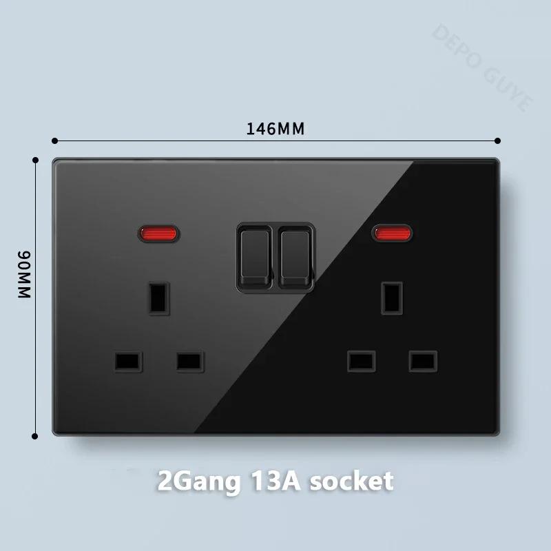 Стандарт Великобритании 20 Вт Type-C розетка для быстрой зарядки универсальный настенный выключатель света на 2 направления, черное закаленное стекло двойная 3-контактная USB розетка