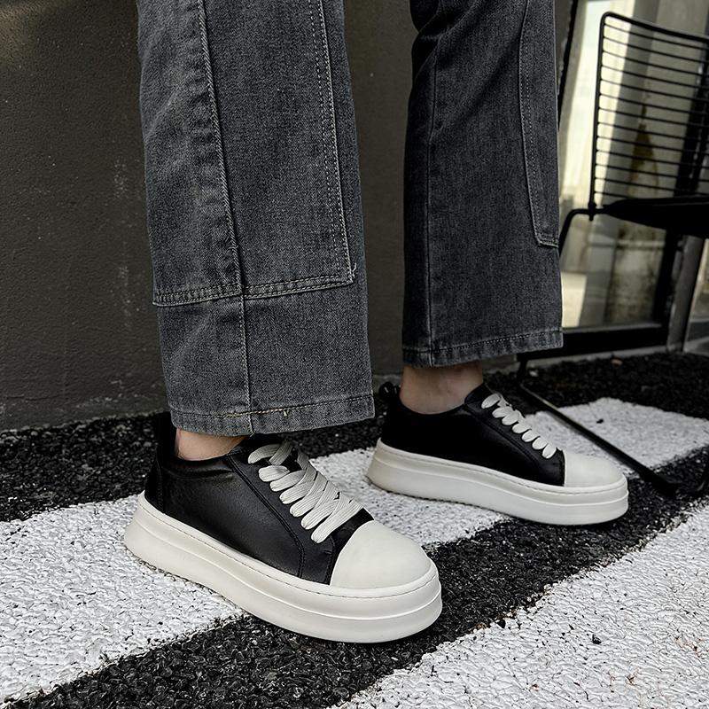 Fashion Fashion Mens Genuine Leather Thick Bottom Board Shoes Classics Casual Leather Slip on Outdoor Driving Sneaker Vulcanized Shoes