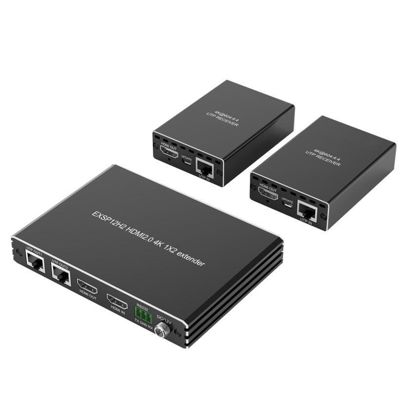 4K HDMI Extender 1x2 Over Cat6 50M HDMI 2.0 PoE IR RS232 EDID