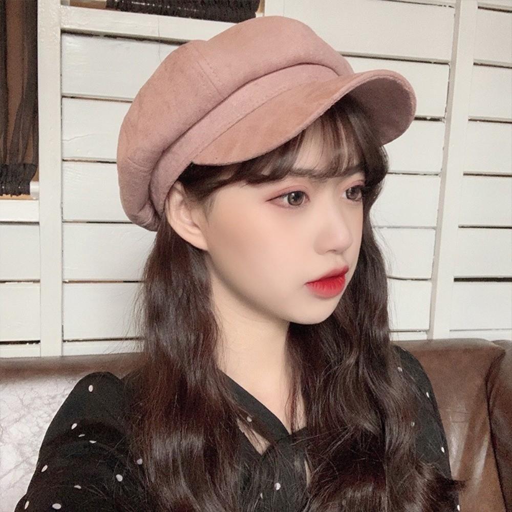 Keep Warm Suede Octagonal Hat Solid Color Newsboy Cap Casual Berets Hat Daily