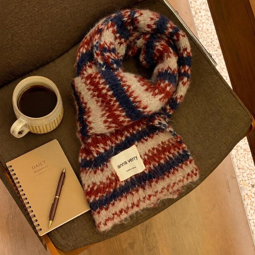 Warm Striped Knit Scarf 164cm x 30cm Winter Neck Warmer Unisex Cold Proof Scarf Cold Weather