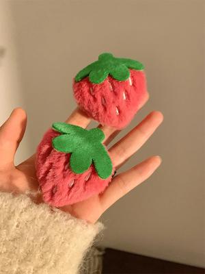 Милая Сладкая Розовая Клубничная Плюшевая Боковая Заколка для Волос Женская Заколка Шпилька Головной Убор Модные Аксессуары для Волос
