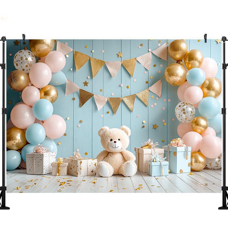 LS Happy Birthday Backdrop Photography Balloons Flower Bear Party Supplies Decor Child Baby Shower Photo Background Banner