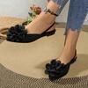 Fashion Classic Big Flower Pointed Toe Sandals Women 2025 Summer Flat Heels Light Weight Shoes Women Comfortable Daily Black Shoes
