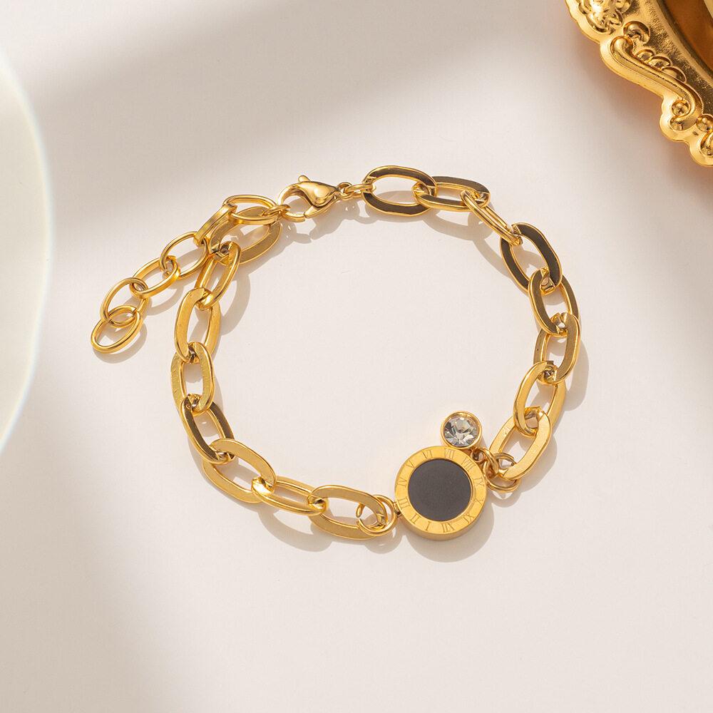 Темпераментный двусторонний браслет из нержавеющей стали, черный/цвет ракушки, четырехлистный клевер, элегантный браслет из розового золота