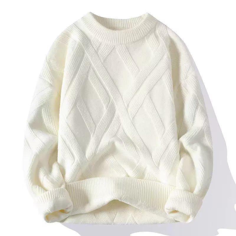 Men's Winter Cable Knit Sweater: Casual, Solid Color, Light Mature Style, Round Neck Pullover.