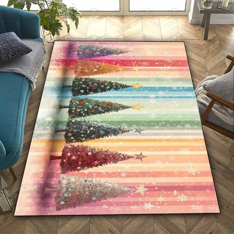 Pink Merry Christmas Doormat Frosted Pine Branch Bauble Snowflake Print Indoor Floor Rug Winter Holiday Area Carpet