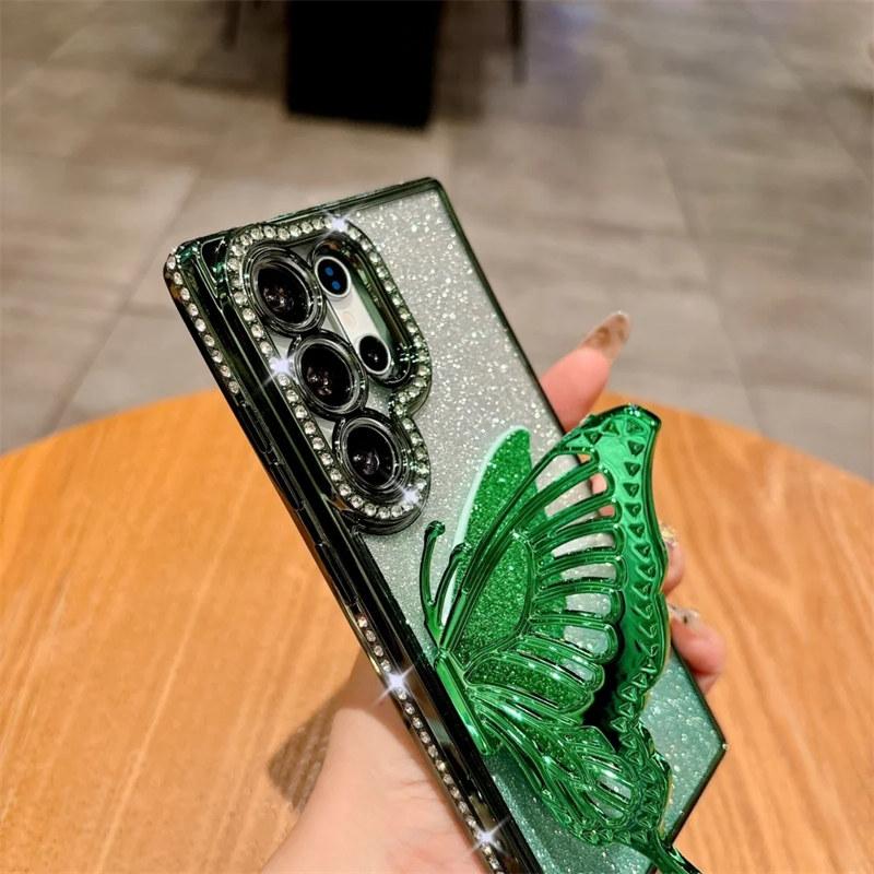 Модный держатель-бабочка с блестками для Samsung Galaxy S25 Ultra S24 FE S23 S22 Plus Diamond Cover