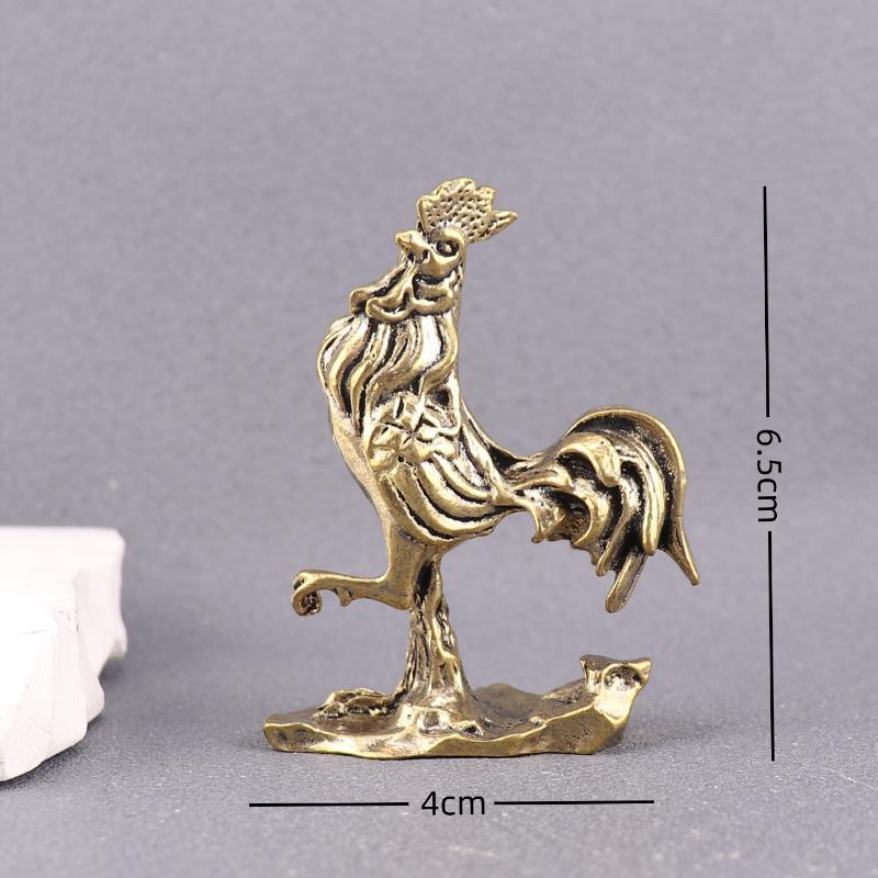 Metal Rooster Figurine Chicken Statue Fengshui Good Luck Decorative Ornament Home Office Decors Collections Gift