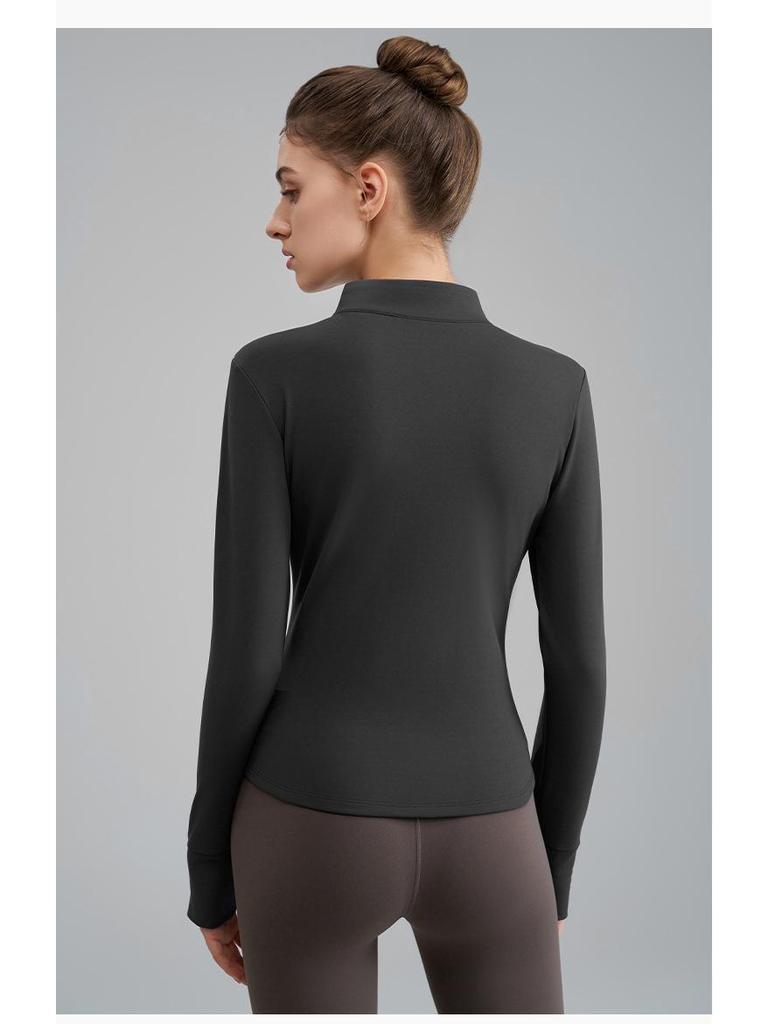 Женская флисовая куртка для йоги слим-фит - Воротник-стойка, Утепленная для осени/зимы