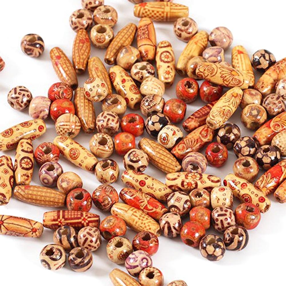 Расписные деревянные бусины, случайная смесь, бусины с большим отверстием 10/12/17 мм, экологичные, сделай сам, круглые деревянные бусины россыпью для изготовления украшений, аксессуары ручной работы