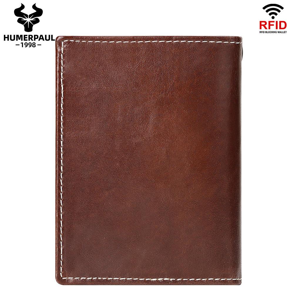 Humerpaul Упаковка подарочной коробки Натуральная кожа Мужской кошелек Rfid-кисть Тонкая сумка для карточек Противоугонная цепочка