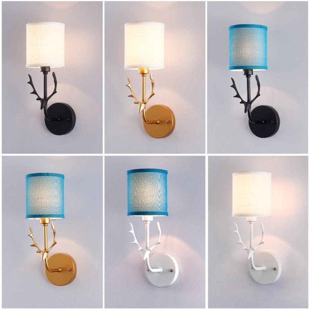 E14 Wall Lamp Cloth Iron Art Electroplating Wall Light for Home Hotel Bedroom Bedside Night Lights Christmas Antler Lamp