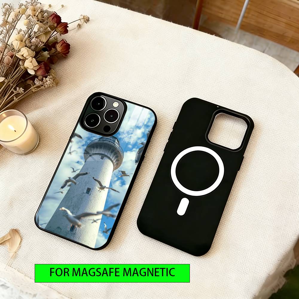 Абстрактный маяк Чехол для телефона Для iPhone 17, 16, 15, 14, 13, 12, 11 Plus, Pro Магнитный с Magsafe Беспроводная зарядка