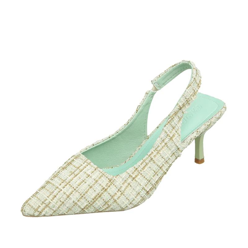 Дизайнерские туфли-слингбэки на высоком каблуке, женские туфли-лодочки синего цвета с острым носком для вечеринок, женские сандалии на тонком каблуке, лето 2025