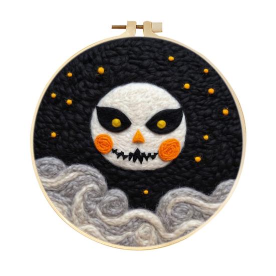 Halloween Needle Felting Kit Beginner Felt Craft Set DIY Felt Painting with Faux Wool Needle Frame Stamped Fabric for Adults Handcraft Lovers