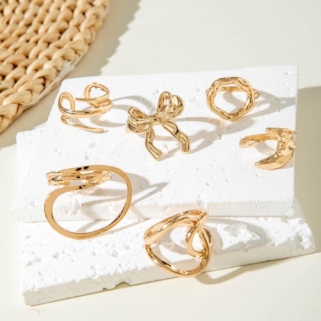 Модный креативный бант, лунная геометрия, кольцо из тяжелого металла, персонализированный нерегулярный набор из шести колец, женский ювелирный набор