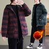 Women Autumn Winter Plaid Retro Hooded Parkas Design Casual Padded Jackets