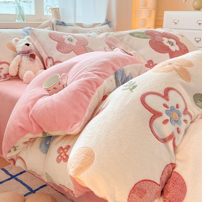 Snowflake Velvet Four-piece Quilt Set Milk Velvet Four-piece Double Quilt Sheet Bed Sheet Machine Washable