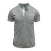 Men Black Stand Collar Henley Neck Short Sleeve T Shirt With Chest Pocket Casual Summer