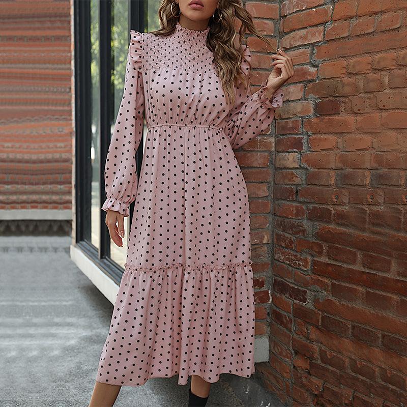 Temperament and Elegance Outer Wear Fashion Women's Fall Range Ruffle Long Sleeve Polka Dot Dresses