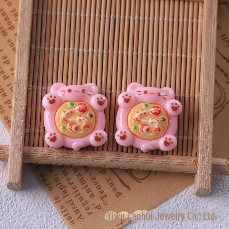 Очаровательный набор для самостоятельного изготовления брелока в виде пиццы с кошкой: В комплект входят материалы для ручного изготовления, смола, заплатки, крем-клей и аксессуары для имитации еды.