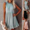 Women Plus Size Dress Sleeveless Sundresses Elegant Vintage Ladies Ruffle Beach Blue Mini Dresses Vestido