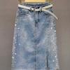Летняя модная юбка из джинсовой юбки со стразами и облегающим дизайном