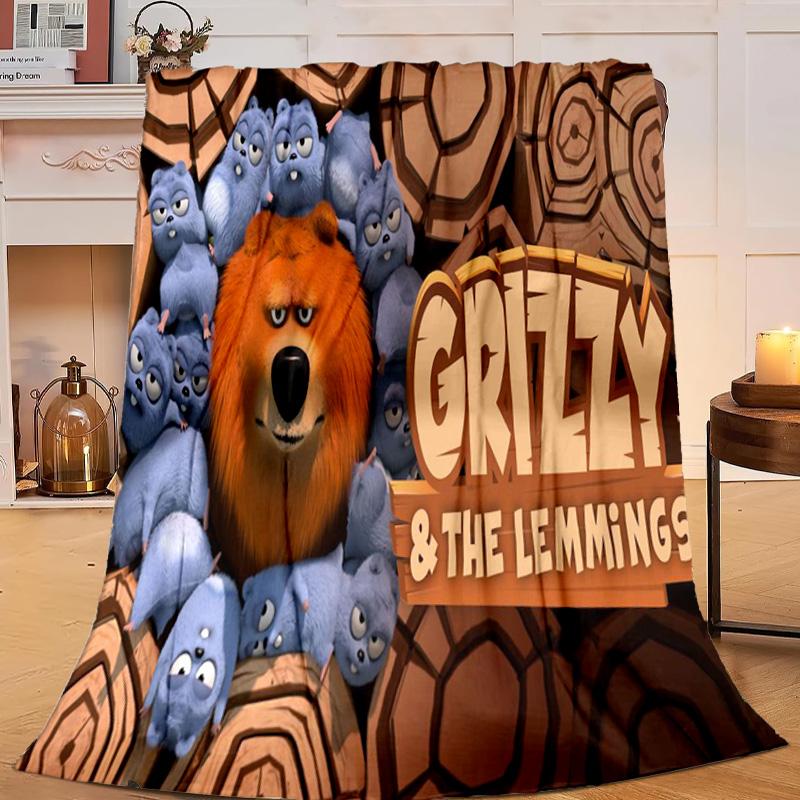 1PC Bear And Blue Critter Adventure Flannel Blanket Gift, Suitable for Both Men And Women, Soft Ideal for Beds And Sofa, Birthday Or Christmas Gift