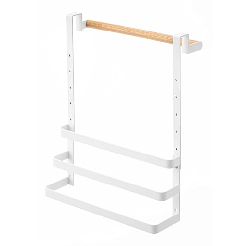 Yamazaki Tosca Sink Door Garbage Bag Holder with Towel Hanger, White, Approx. W26 x D13.5 x H23cm, Adjustable Height, Door Storage, 5030