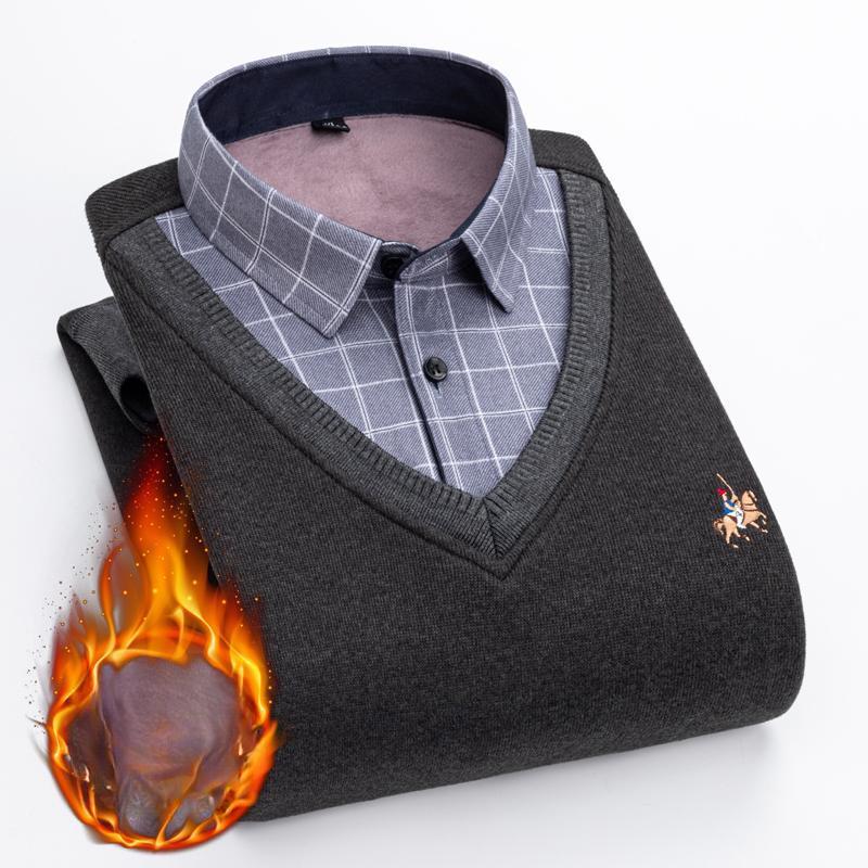 Мужской свитер с длинными рукавами, вышитый свитер, плюшевый утолщенный термоповседневный трикотажный свитер, рубашка