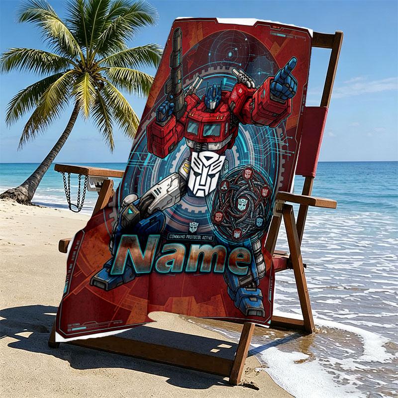 Custom Name Personalized Transformers Print Beach Towel, for Trip Camping Beach Party Home Decor, Birthday Gift for Family & Friends