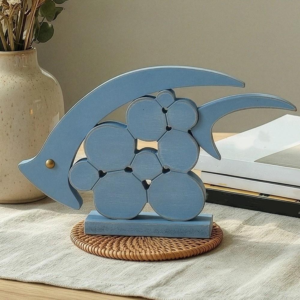 Vintage Wooden Fish Ornaments Mediterranean Style Nautical Fish Decoration Office Desk