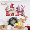 1 Sheet Christmas Wall Sticker Gnome Elf Stocking Candy Cane Gift Bag Waterproof PVC Self-adhesive Living Room Bedroom Holiday Wall Art Decoration