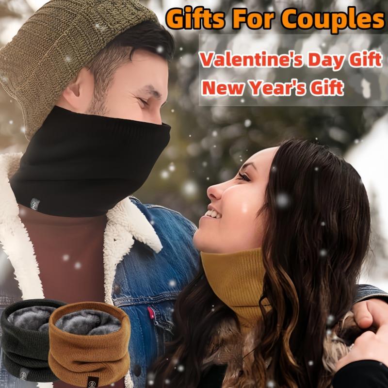 1PC Elegant Solid Color Polyester Scarf - with Velvet Lining - Retractable Knitted Neck - Warm