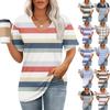 Модный топ с карманом, V-образным вырезом, коротким рукавом, полосатым принтом, футболка